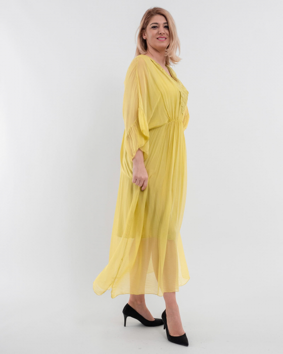 Rochie matase galbena cu detalii decorative [3]
