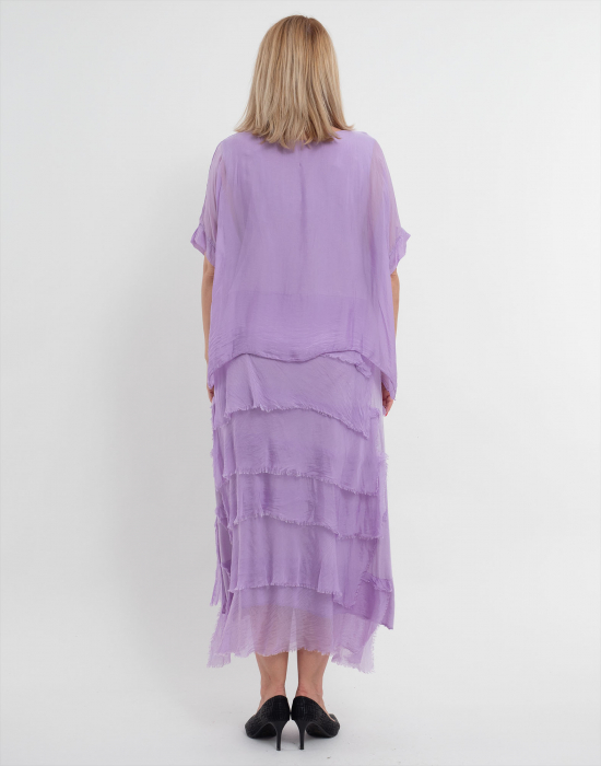 Rochie matase lila cu volane si un overlay elegant [2]