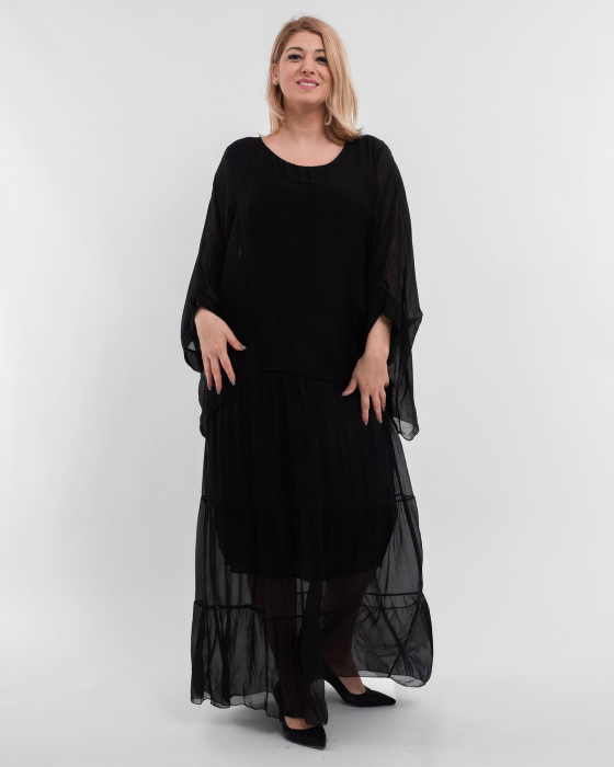 Rochie matase neagra cu un overlay elegant [2]