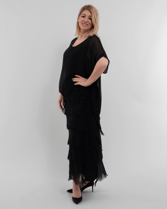 Rochie matase neagra cu volane si un overlay elegant [2]