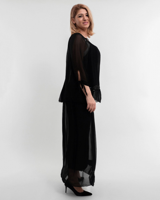 Rochie matase neagra din tesatura vaporosa si paiete discrete [3]