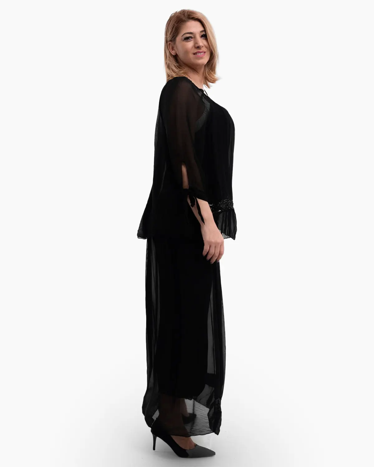 Rochie matase neagra din tesatura vaporosa si paiete discrete [3]