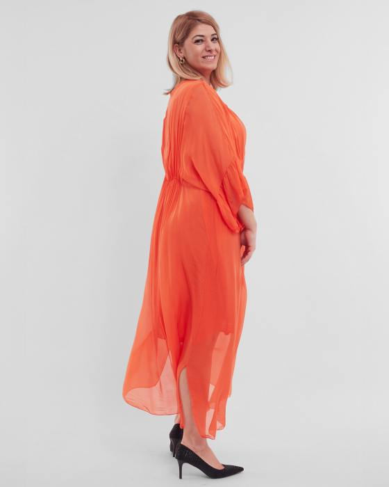 Rochie matase, portocaliu vibrant, accesorizata cu detalii brodate si paiete [2]