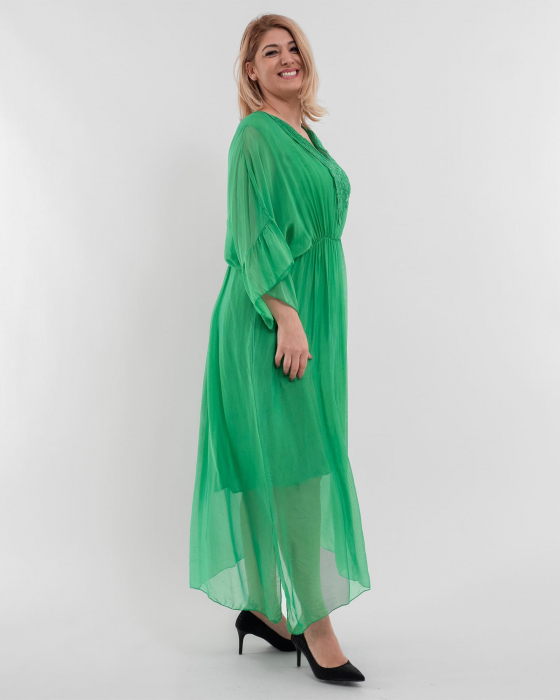 Rochie matase verde cu detalii decorative [3]