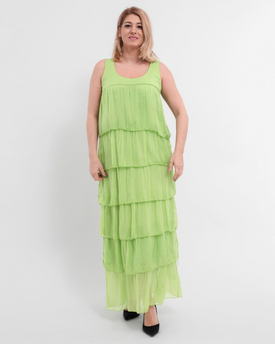 Rochie matase verde deschis, cu volane asimetrice [3]