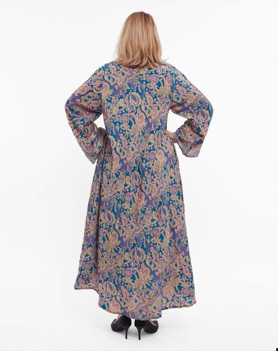 Rochie maxi albastră de mătase florală stil boho [2]