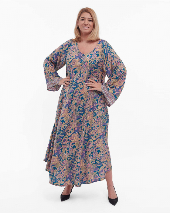 Rochie maxi albastră de mătase florală stil boho [4]