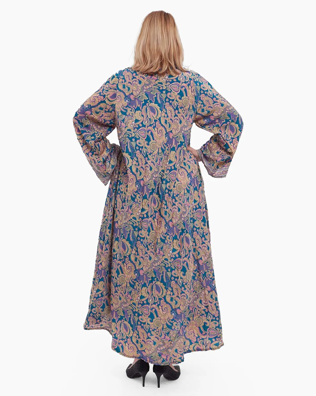 Rochie maxi albastră de mătase florală stil boho [2]