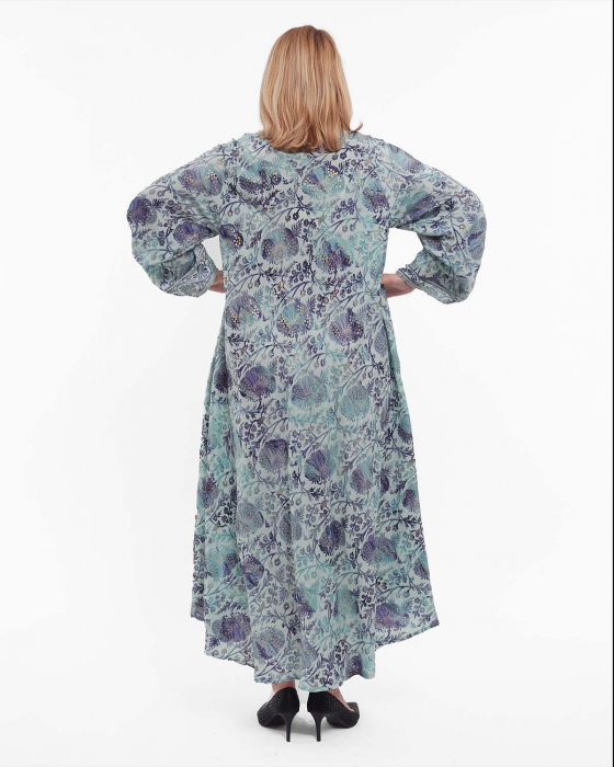 Rochie maxi bleu boho din mătase cu imprimeu floral [2]