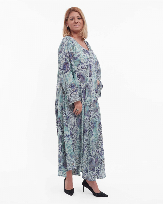 Rochie maxi bleu boho din mătase cu imprimeu floral [3]