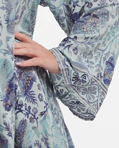 Rochie maxi bleu boho din mătase cu imprimeu floral [4]