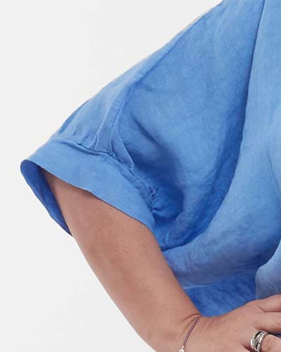 Rochie maxi bleu minimalistă din in cu volan [4]