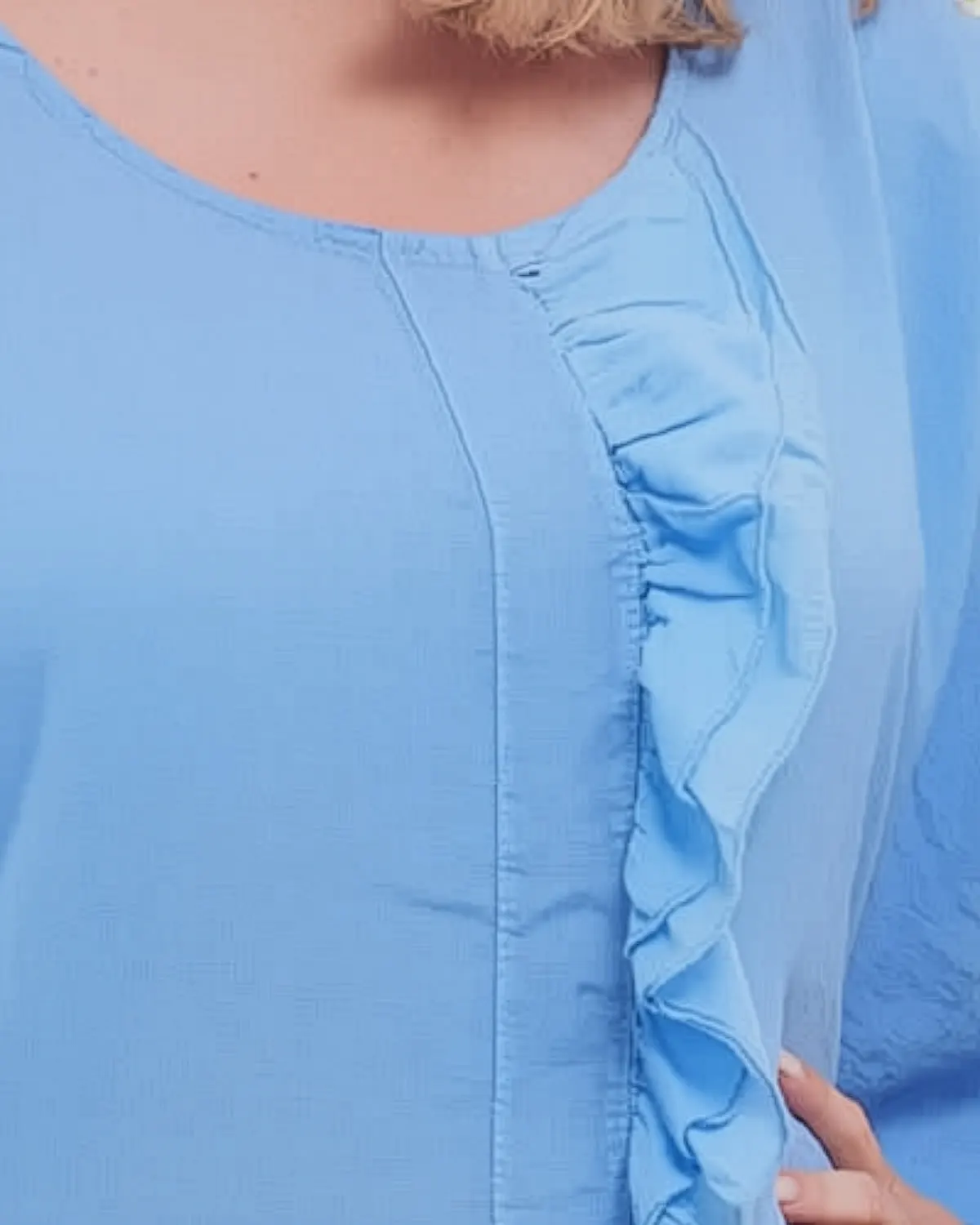 Rochie maxi bleu minimalistă din in cu volan [5]