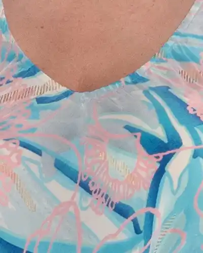 Rochie maxi boho din mătase bleu cu imprimeu arabesque [3]