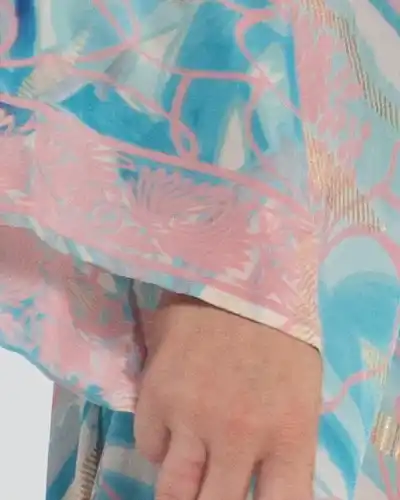 Rochie maxi boho din mătase bleu cu imprimeu arabesque [4]