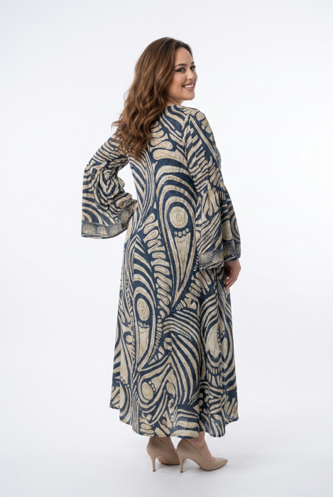 Rochie maxi boho din mătase bleu cu imprimeu arabesque [3]