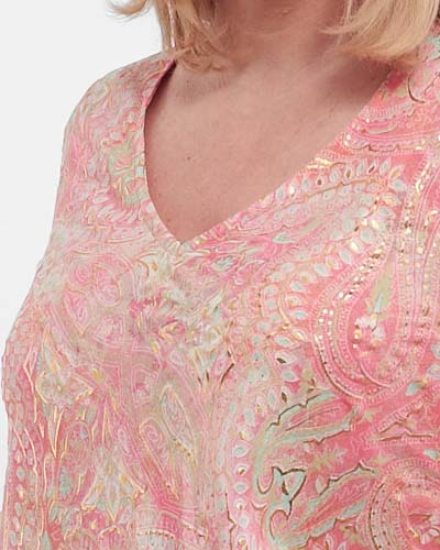Rochie maxi boho roz piersică fluidă din mătase florală [5]