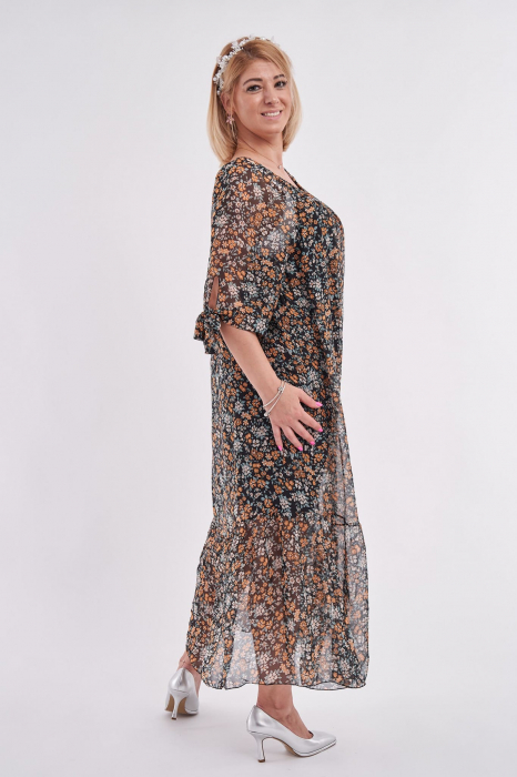 Rochie maxi casual cu imprimeu floral orange si alb [2]