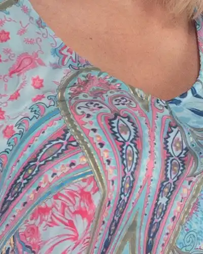 Rochie maxi din mătase bleu cu imprimeu arabesque stil boho [3]