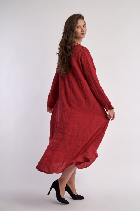 Rochie maxi in forma de A, cu decolteu in V, din in, grena [2]