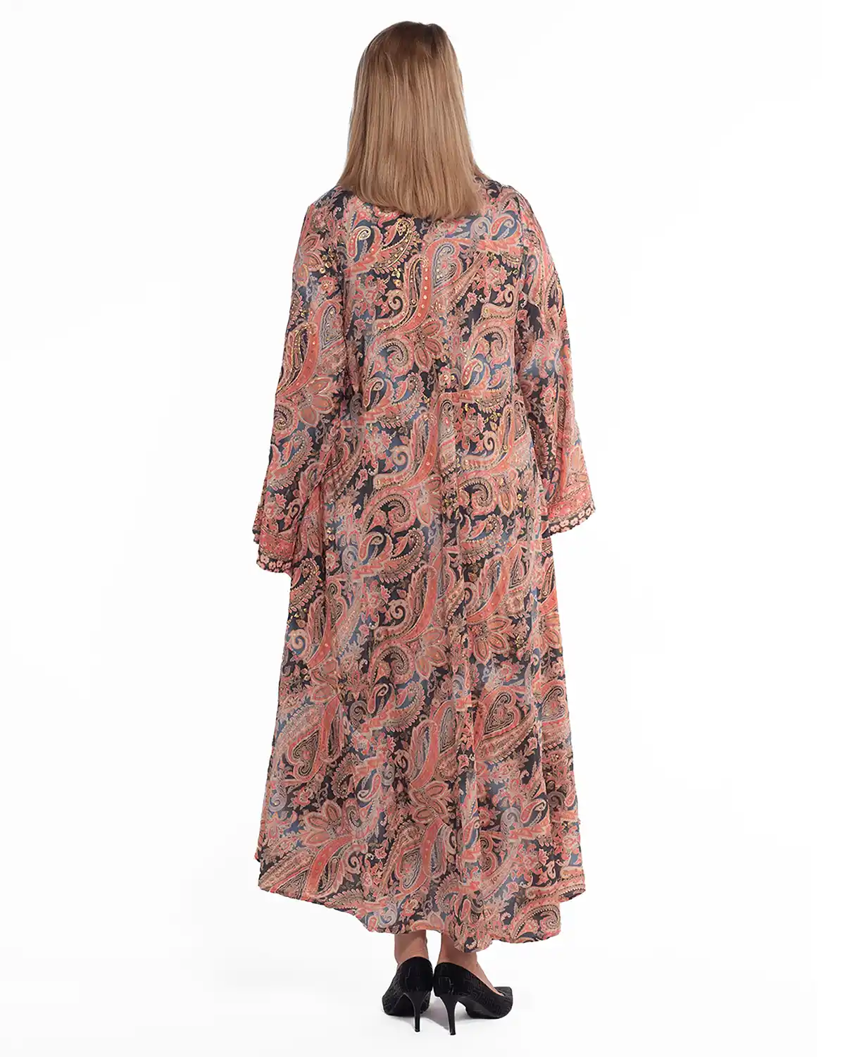 Rochie maxi multicoloră din mătase boho cu imprimeu arabesque [2]