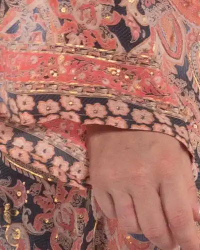 Rochie maxi multicoloră din mătase boho cu imprimeu arabesque [4]