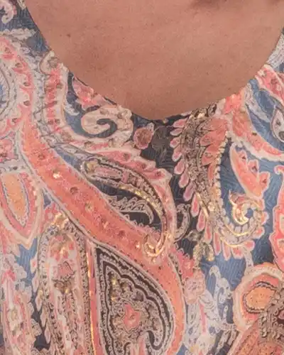 Rochie maxi multicoloră din mătase boho cu imprimeu arabesque [3]