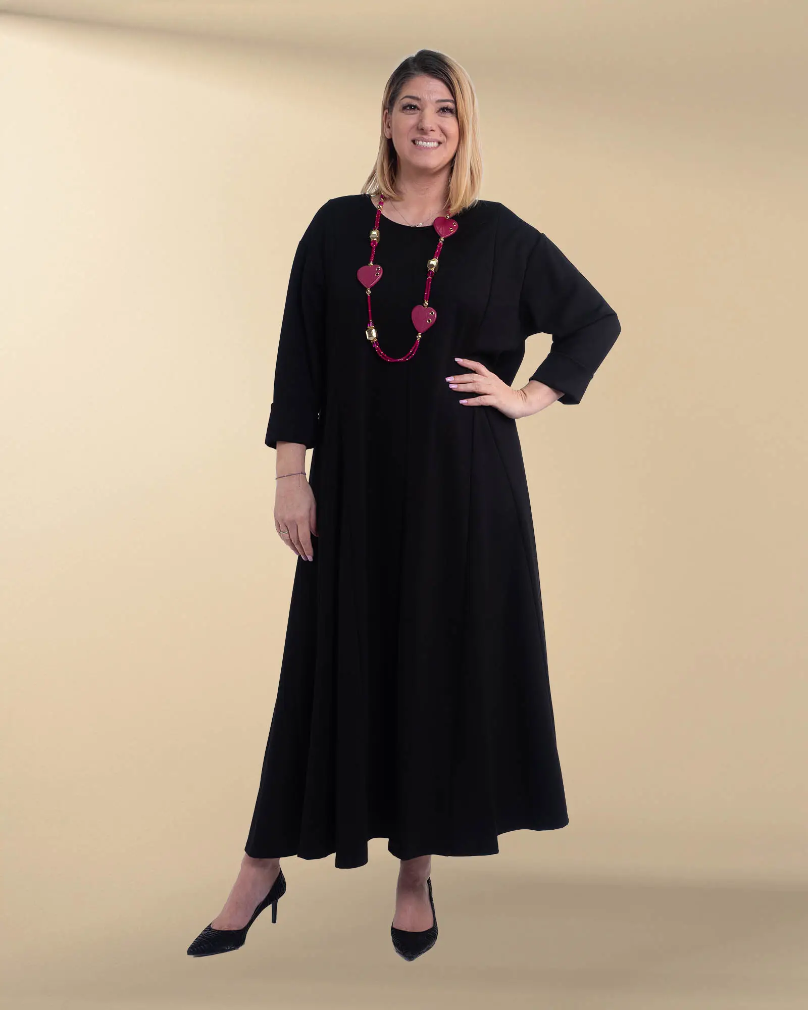 Rochie maxi neagră casual din vâscoză cu mânecă lungă [1]