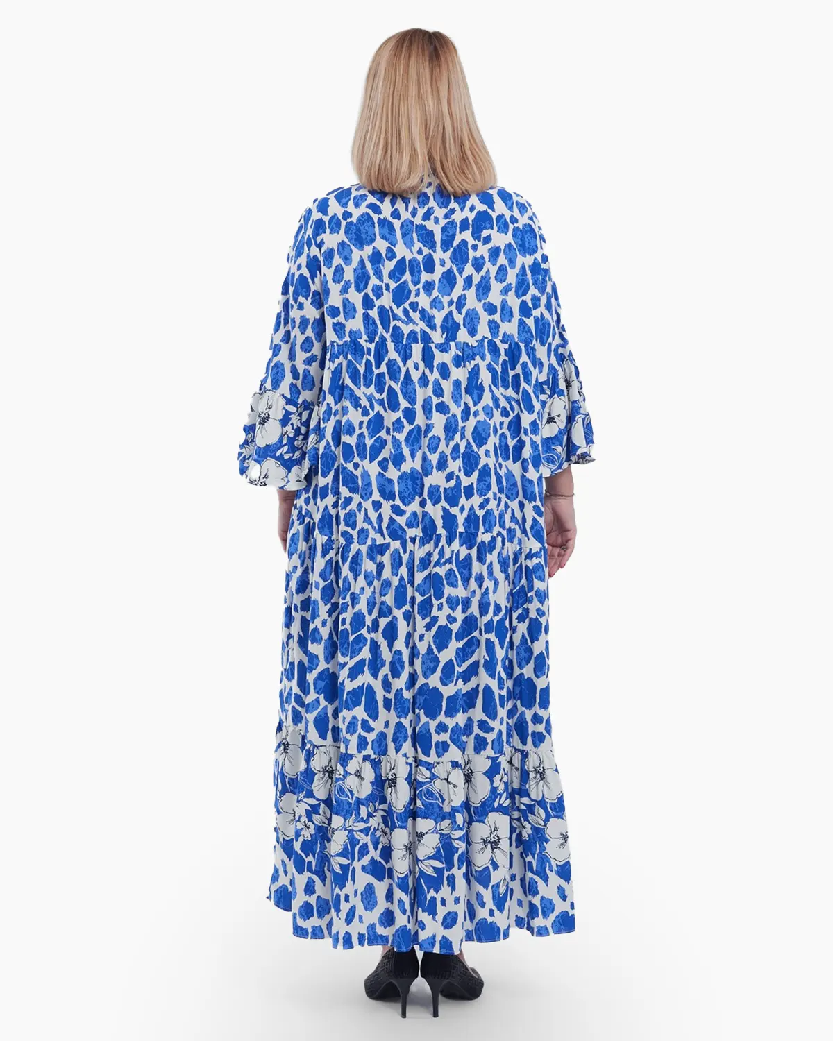 Rochie Maxi Vaporoasă cu Imprimeu Floral albastru și Alb – Stil Lejer și Elegant [5]