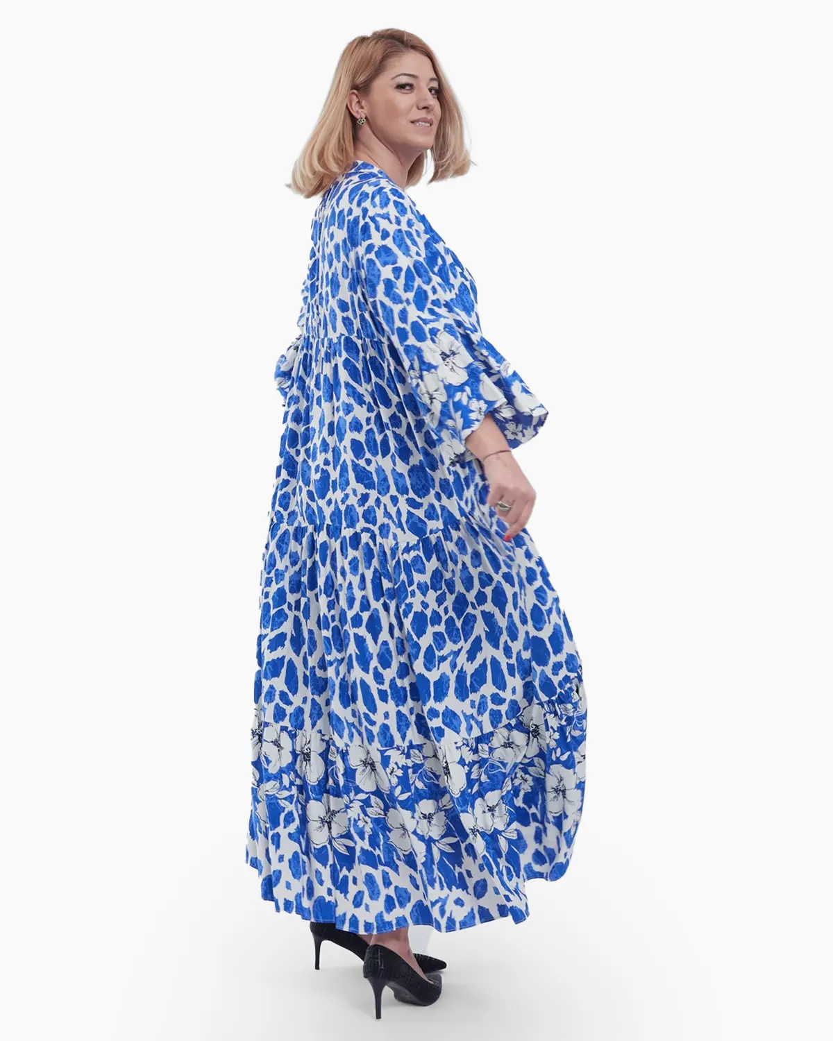 Rochie Maxi Vaporoasă cu Imprimeu Floral albastru și Alb – Stil Lejer și Elegant [4]