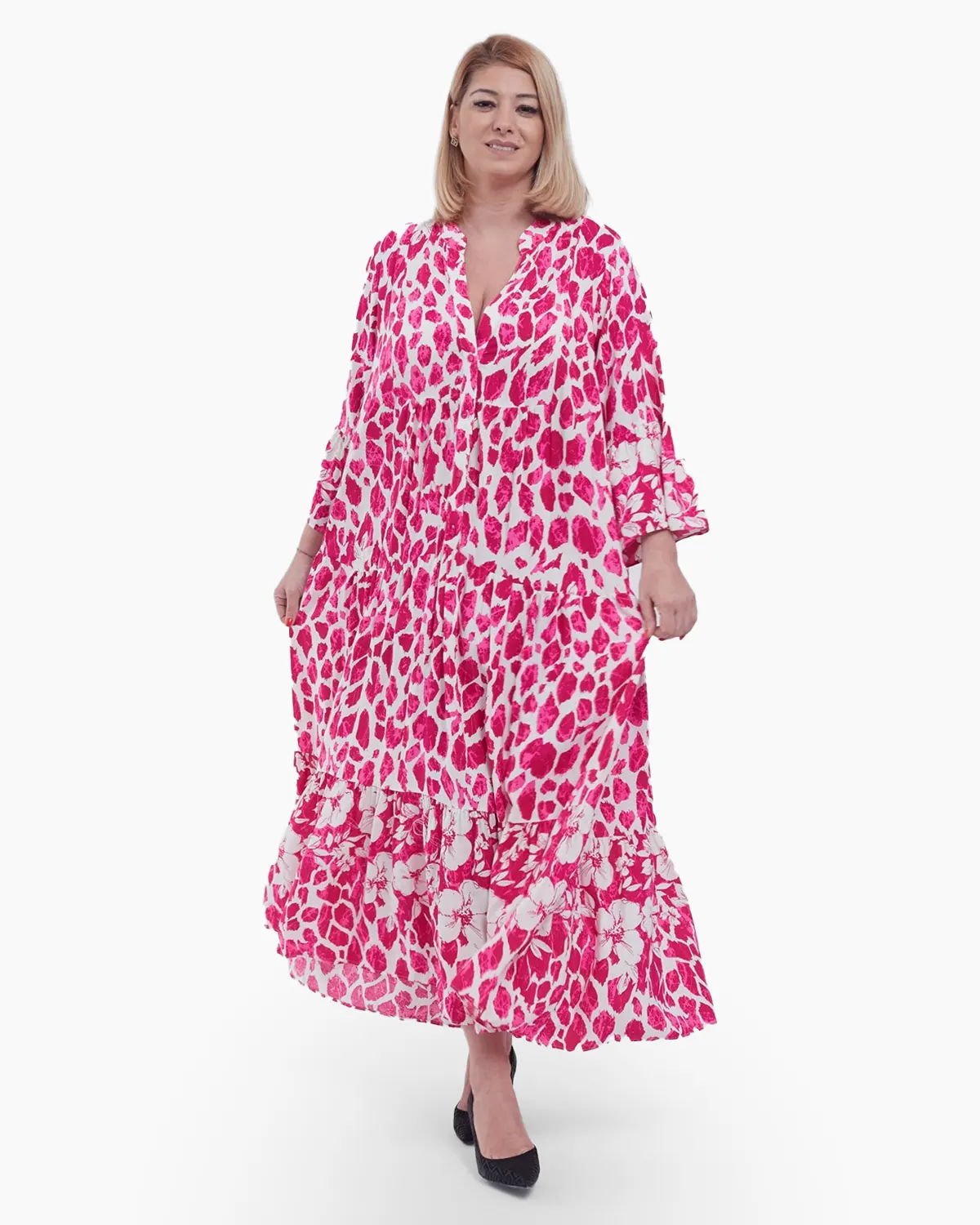 Rochie Maxi Vaporoasă cu Imprimeu Floral Roz și Alb – Stil Lejer și Elegant [3]
