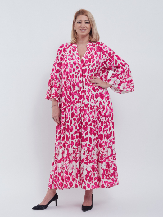 Rochie Maxi Vaporoasă cu Imprimeu Floral Roz și Alb – Stil Lejer și Elegant [2]