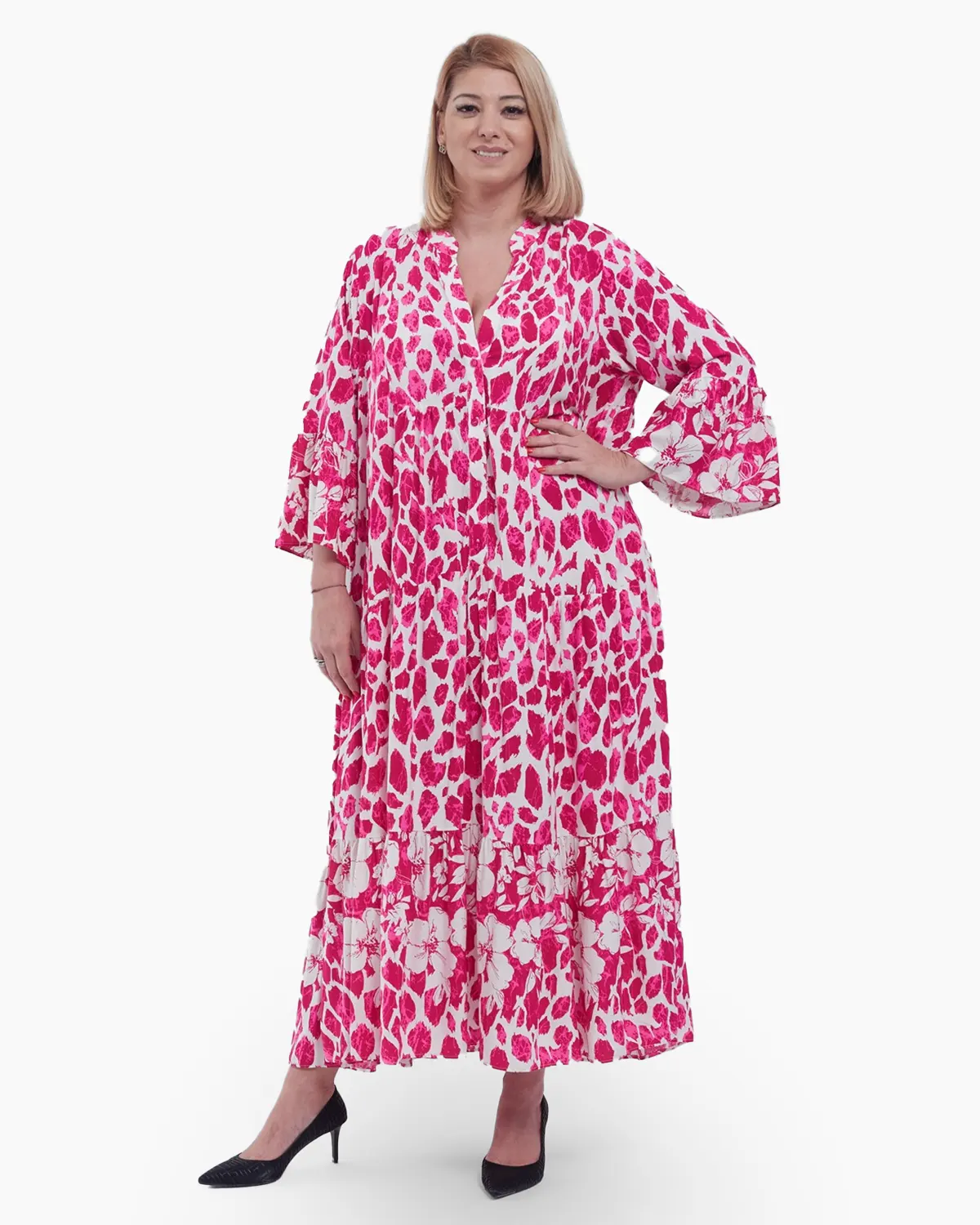 Rochie Maxi Vaporoasă cu Imprimeu Floral Roz și Alb – Stil Lejer și Elegant [2]