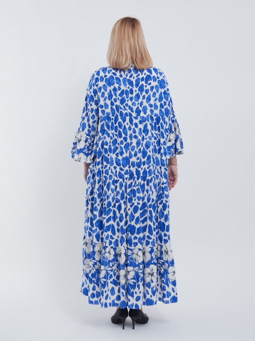 Rochie Maxi Vaporoasă cu Imprimeu Floral albastru și Alb – Stil Lejer și Elegant [5]