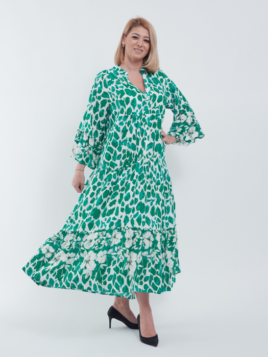 Rochie Maxi Vaporoasă cu Imprimeu Floral Verde și Alb – Stil Lejer și Elegant [3]