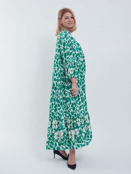 Rochie Maxi Vaporoasă cu Imprimeu Floral Verde și Alb – Stil Lejer și Elegant [2]