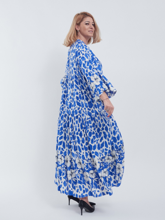 Rochie Maxi Vaporoasă cu Imprimeu Floral albastru și Alb – Stil Lejer și Elegant [4]