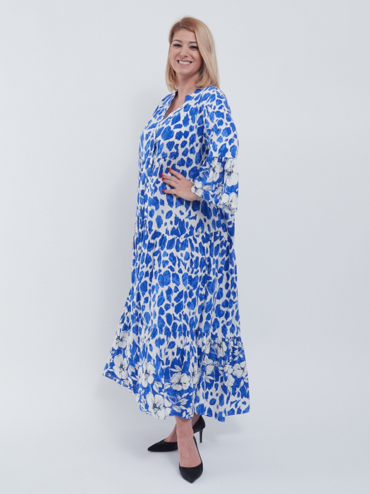 Rochie Maxi Vaporoasă cu Imprimeu Floral albastru și Alb – Stil Lejer și Elegant [2]