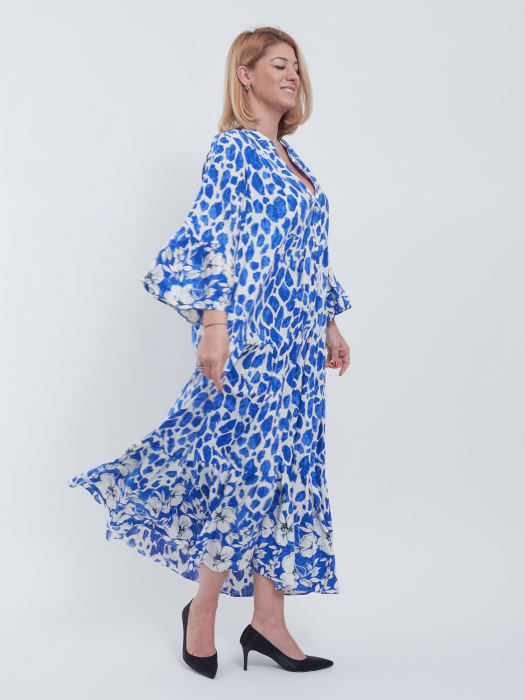 Rochie Maxi Vaporoasă cu Imprimeu Floral albastru și Alb – Stil Lejer și Elegant [3]