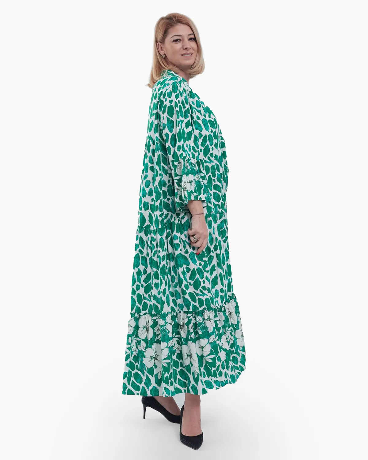 Rochie Maxi Vaporoasă cu Imprimeu Floral Verde și Alb – Stil Lejer și Elegant [2]