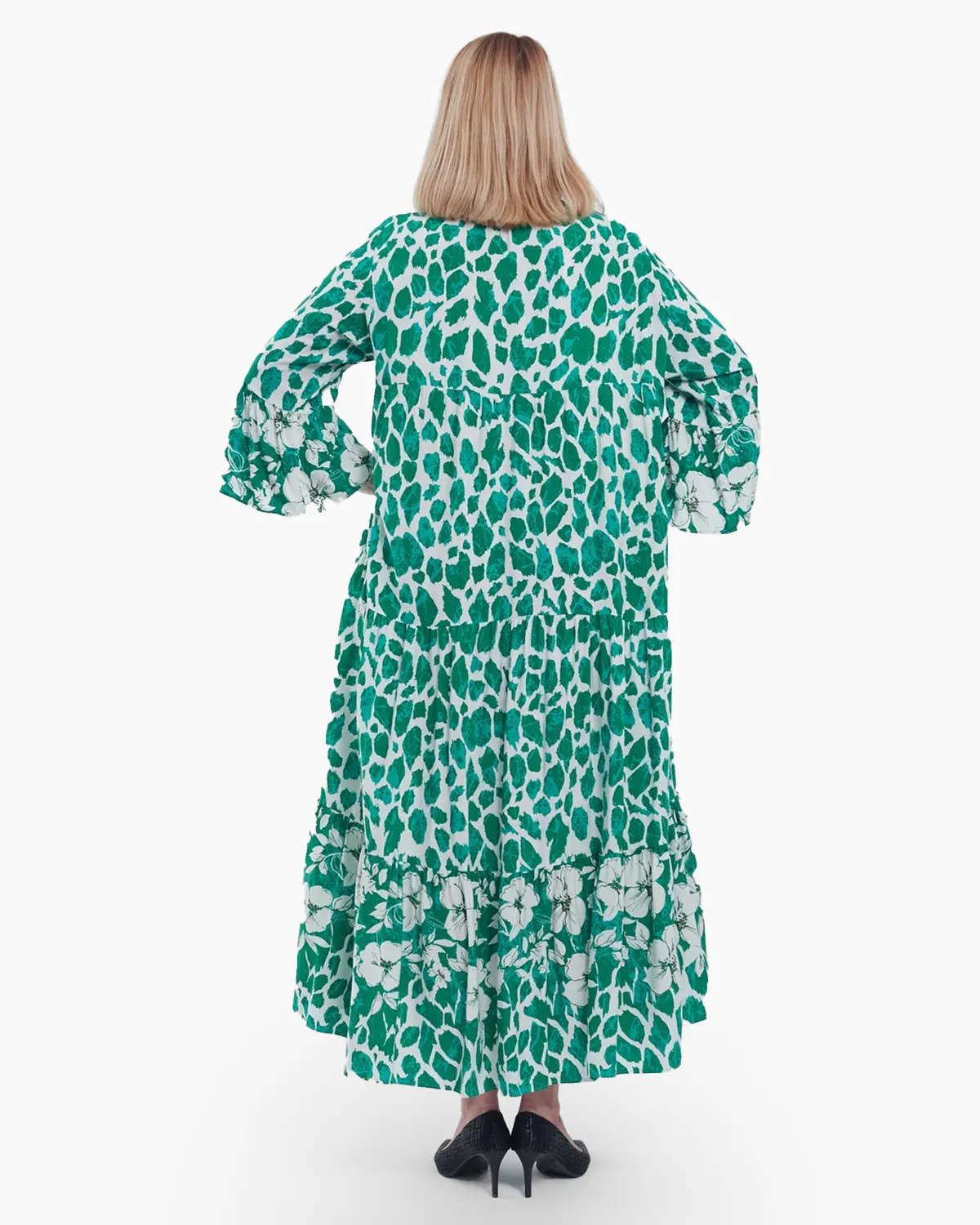 Rochie Maxi Vaporoasă cu Imprimeu Floral Verde și Alb – Stil Lejer și Elegant [4]