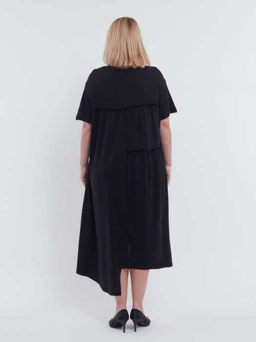 Rochie midi A-line din bumbac cu imprimeu floral, design asimetric lejer si buzunare discrete, pentru un stil casual rafinat, negru [2]