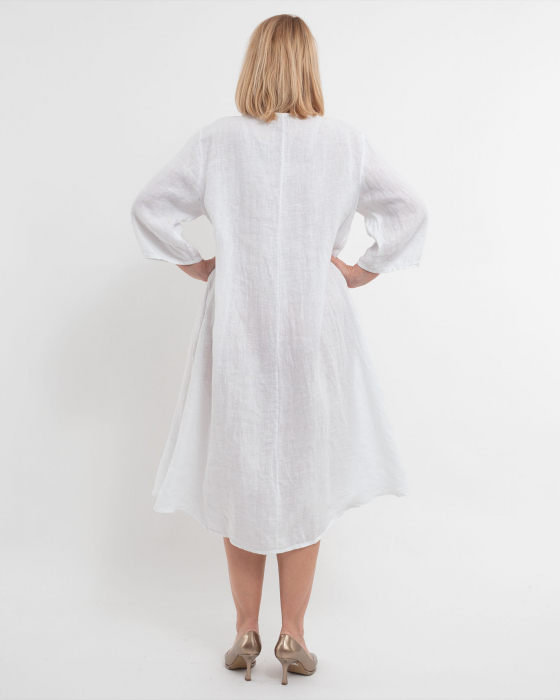 Rochie midi albă din in cu decolteu în V [2]