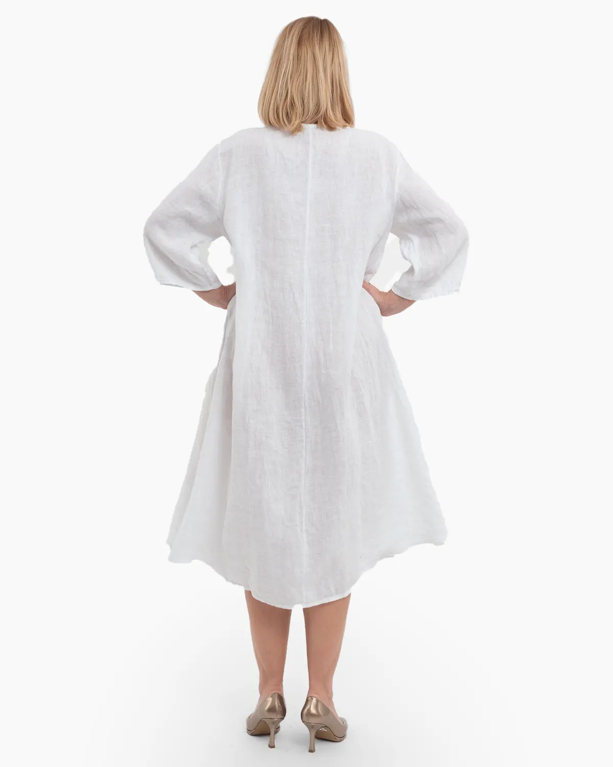 Rochie midi albă din in cu decolteu în V [2]