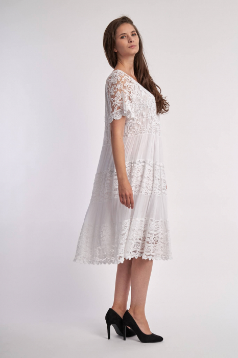 Rochie midi alba din matase si dantela [2]
