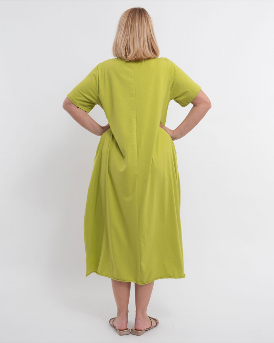 Rochie midi asimetrică din bumbac lime cu buzunare [2]