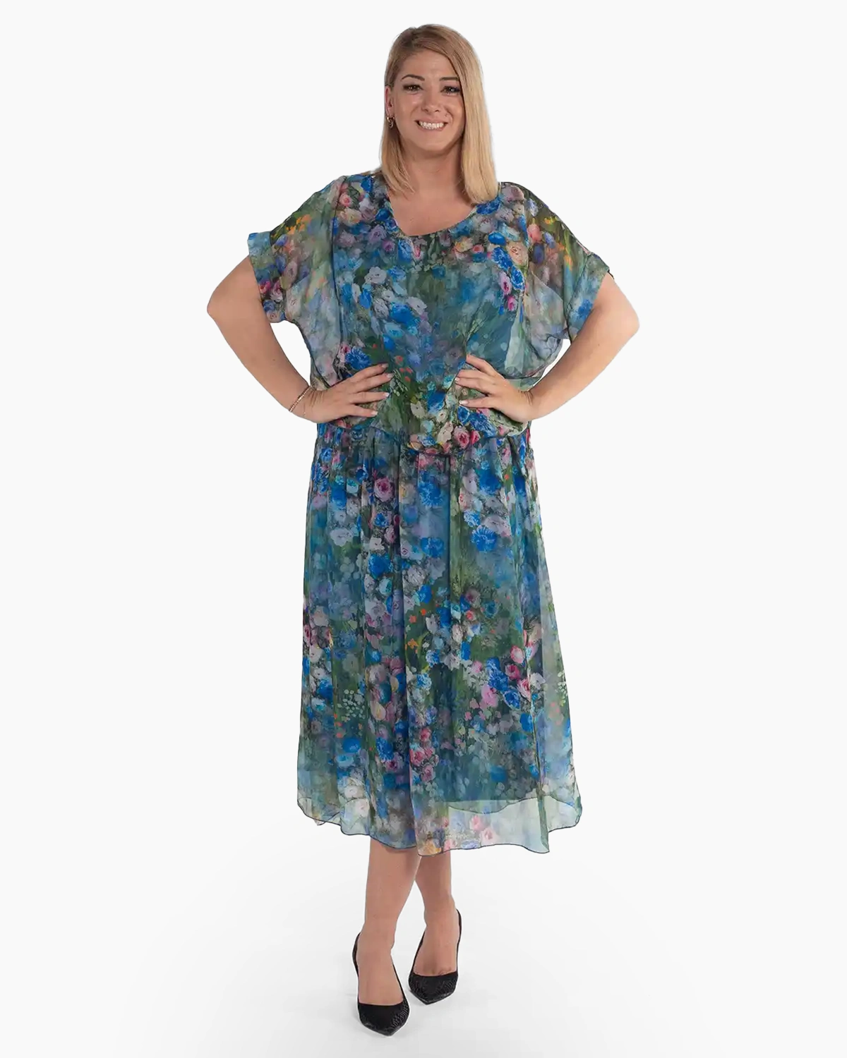 Rochie midi boho albastră cu imprimeu floral [1]