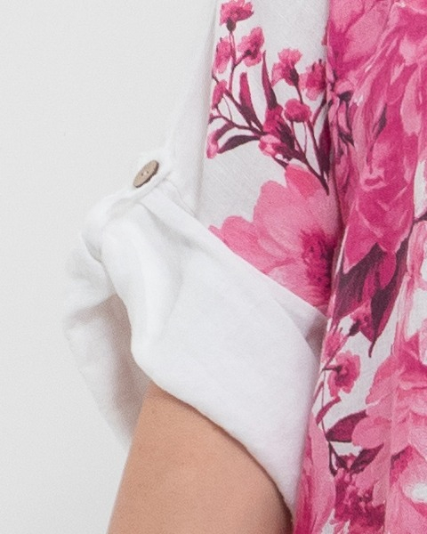 Rochie midi din in albă cu imprimeu floral și croială asimetrică [4]