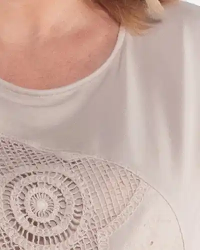 Rochie midi din in ecru cu aplicații florale macrame [3]