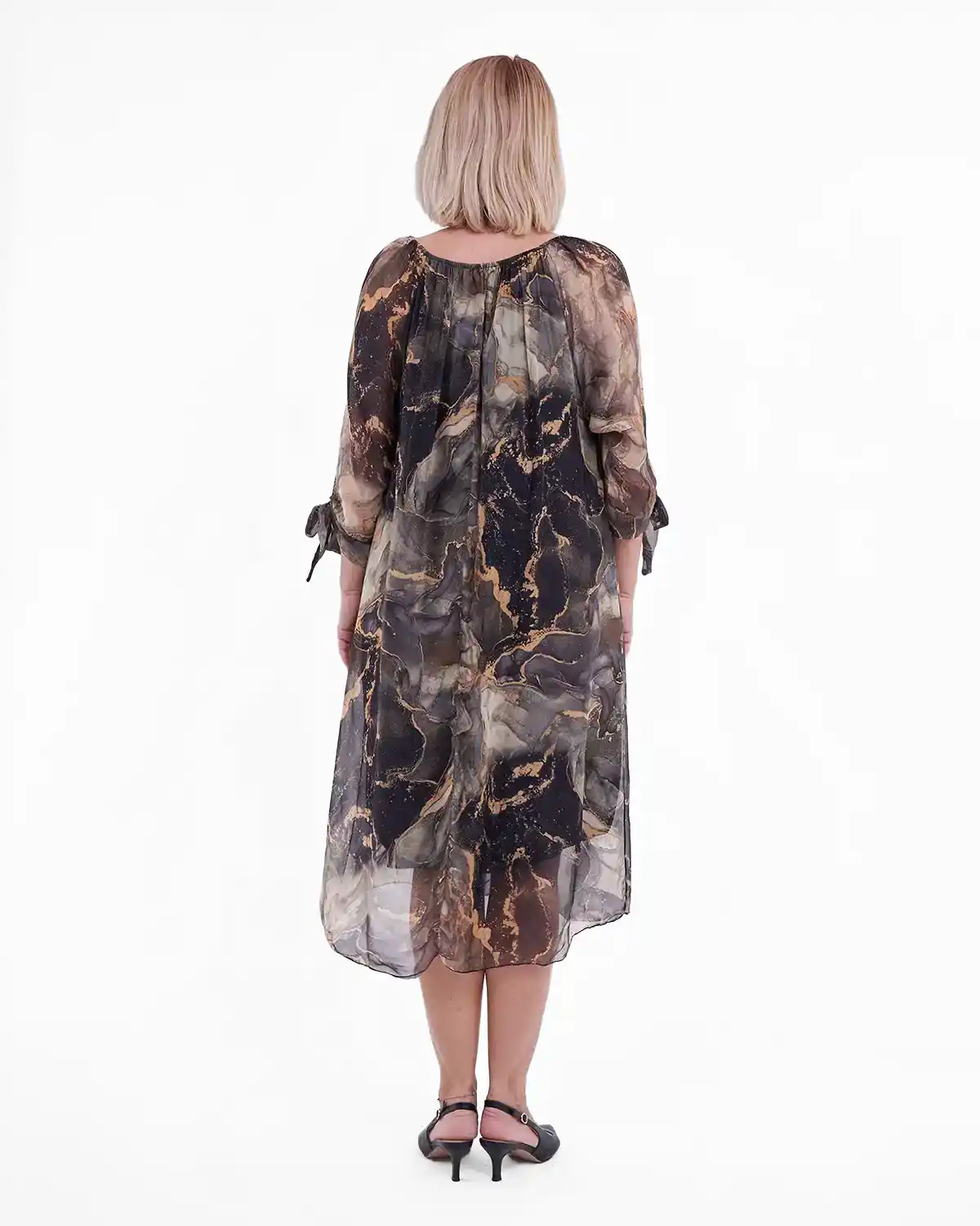 Rochie midi din matase și vâscoză cu imprimeu colorat cu stil negru cu bej [2]